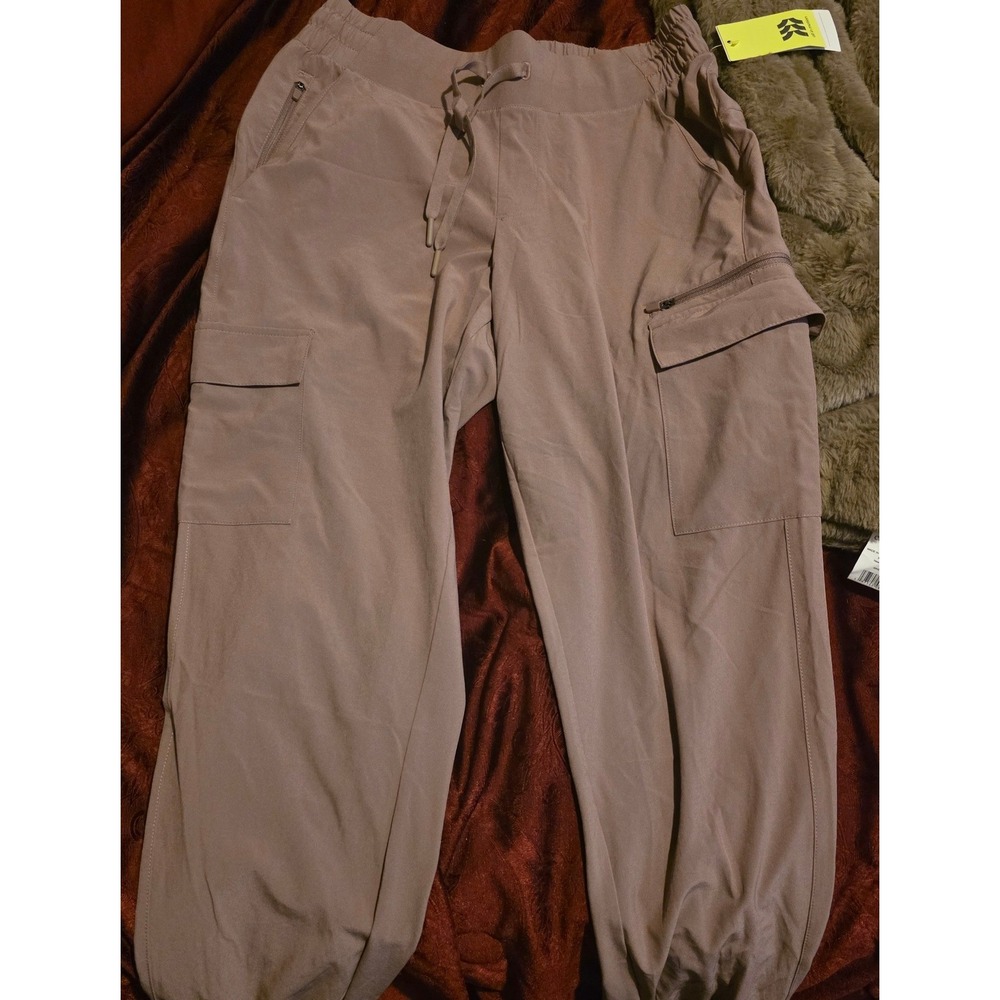 All in Motion Womens Cargo Jogger Pants Taupe Drawstring Waist Elastic Cuffs